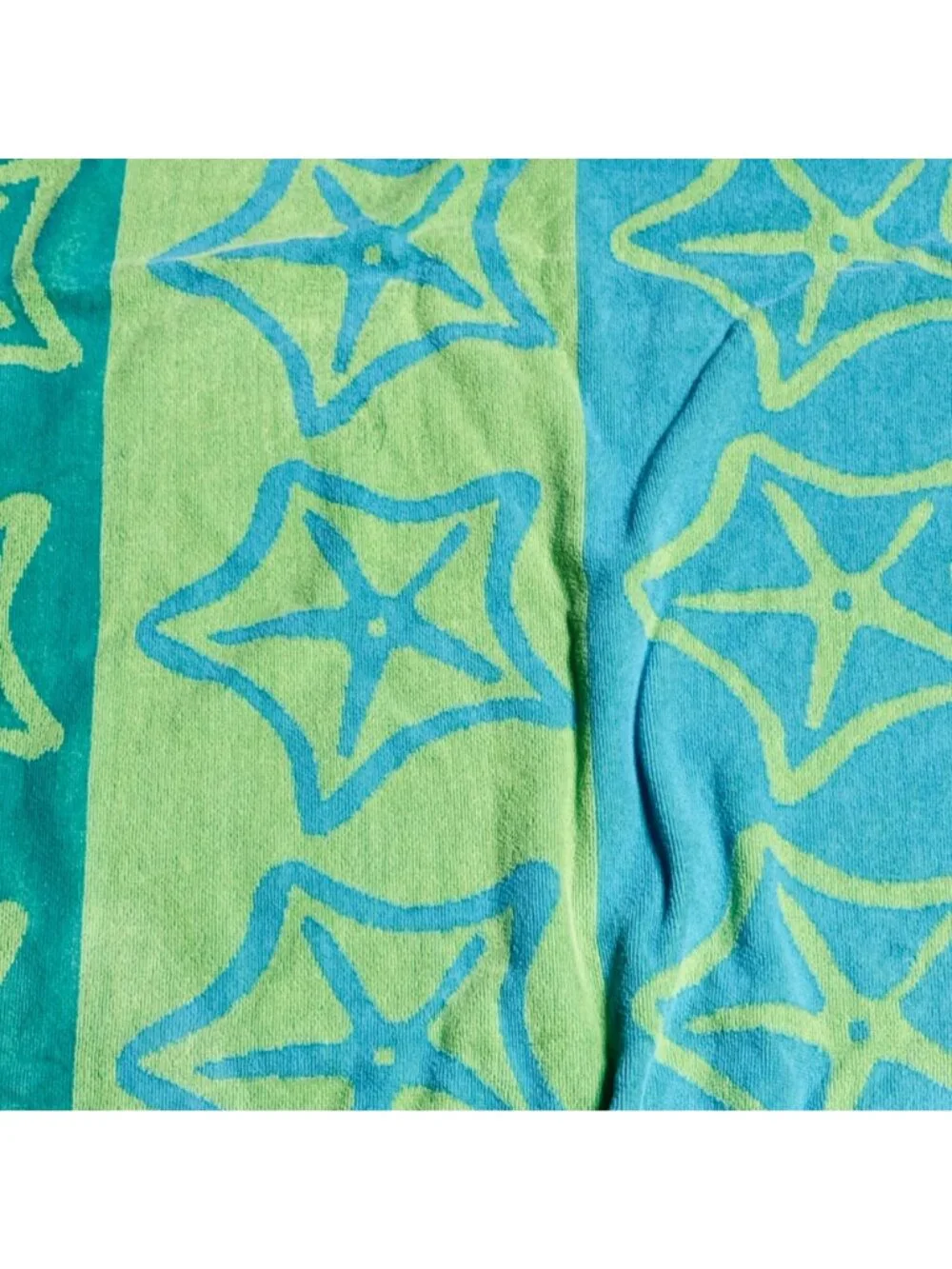 Vintage Palm Cove Beach Bath Towel 33 X 64 Sea Stars Cotton Pastel Green Blue